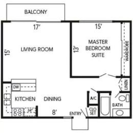the floor plan of a small house with a kitchen and a living room