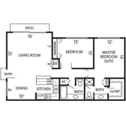the plan of a small house with bedrooms and a living room