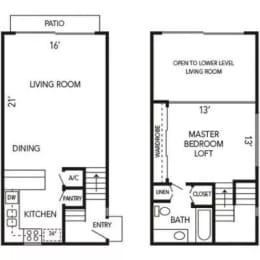 the floor plans for a bedroom house with a bathroom and a living room
