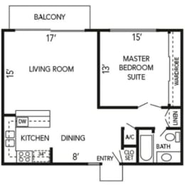 a floor plan of a small house with a kitchen and a living room
