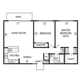 the plan of the floor plan of a house with bedrooms and a living room