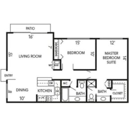 the plan of a small house with bedrooms and a living room