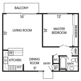 a floor plan of a small house with a kitchen and a living room