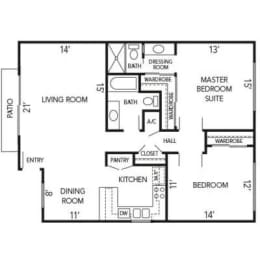 floor plan of a small house with a kitchen and a living room
