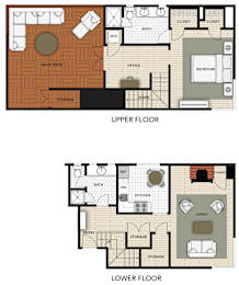 A diagram of a two-story house with labeled rooms.