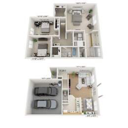 floor plan of 3 Bedroom 2.5 bathroom townhome with attached garage