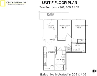 a floor plan of a unit f floor plan with bedrooms and bathrooms