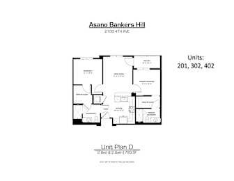 A drawing of a floor plan for a unit at Asano Bankers Hill.