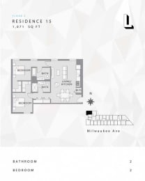 floor plan of the third level and terrace of bedroom apartment