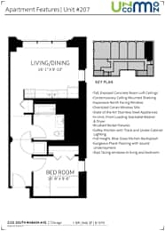 a floor plan for a small apartment with a bedroom and a bathroom