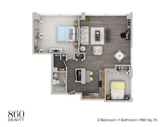 a floor plan of a 2 bedroom930 sq ft