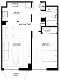  Floor Plan 1 Bedroom - 1 Bathroom