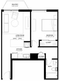 a floor plan of a small house with a bedroom and a living room