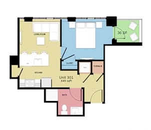  Floor Plan 1 Bedroom - 1 Bathroom