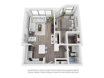 A white floor plan of a house with a kitchen, living room, and bedrooms.
