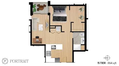 a floor plan of a house with a bedroom and a living room
