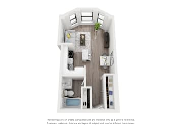 Studio N floorplan at River North Park Apartments, Chicago, IL 60654