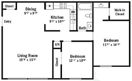 the floor plan of a small house with a kitchen and a living room