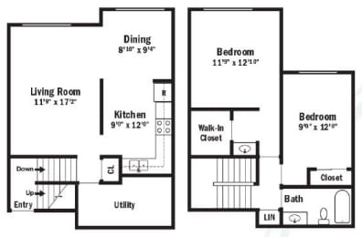 a floor plan of a house with two bedrooms and a living room