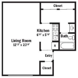 the floor plan of a small house with a kitchen and a living room