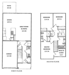 two floor plans of a house with different bedrooms and baths