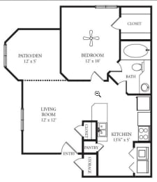 1 bed 1 bath floor plan at Highland Ridge Apartments, Overland Park , KS