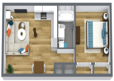 1x1_FloorPlan at Capital Flats & Magnolia Square Apartments, North Carolina, 27601