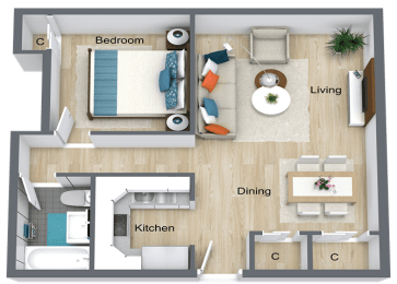 1X1A_FloorPlan at Capital Flats & Magnolia Square Apartments, Raleigh