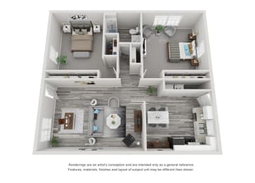 2 bed 1 bath floor planat Greenwood Village, North Carolina, 28273