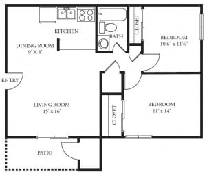 a floor plan of a house with a bedroom and a living room