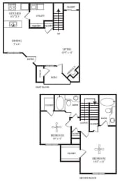 2 bed 2 bath floor plan at Highland Ridge Apartments, Kansas