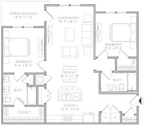 Dogwood 2 bed 2 bath Floor Plan at Waterleaf at Neely Ferry Apartments, Simpsonville, SC 29680