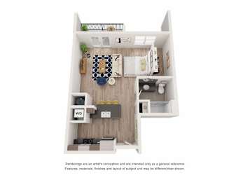 S1A 0b1b 633sqft Floor Plan at Hudson at Renaissance Apartments, Wilmington 28405