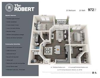 2B Floor Plan at The Robert Apartments, Alabama