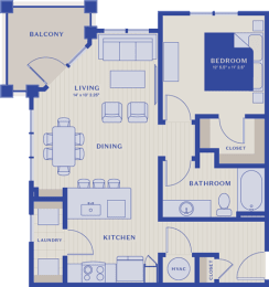 1 bed 1 bath the clover floor plan at Bellary Flats, Summerville, 29486