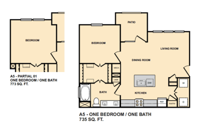 A5 1Bedroom Floor Plan  at Edge and Stone, San Antonio, TX, 78260