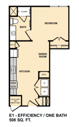 E1 Studio Floor Plan at Edge and Stone, Texas, 78260