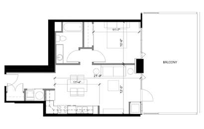 A black and white image of a floor plan for a balcony.