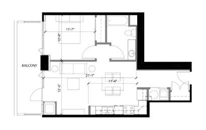 A black and white image of a floor plan for a home.