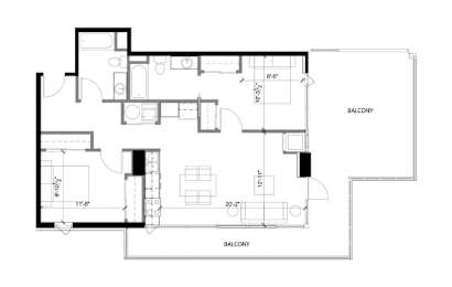 A black and white image of a floor plan for a house.