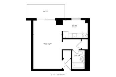 a floor plan of a house with a bedroom and a living room