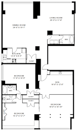 A black and white image of a floor plan for a house.