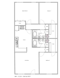 a floor plan of a residence with a bedroom and a living room