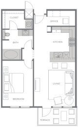 a floor plan of a small apartment with a bathroom and a living room