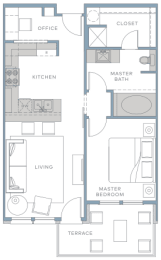 a floor plan of a small apartment with a bedroom and a bathroom