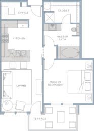 a floor plan of a small apartment with a bathroom and a bedroom