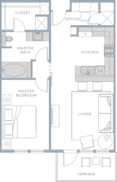 a floor plan of a small apartment with a bedroom and a living room