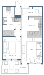 a floor plan of a house with a courtyard and a swimming pool
