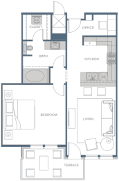 the floor plan of a small house with a bathroom and a kitchen