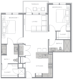 a floor plan of a house with a bedroom and a living room